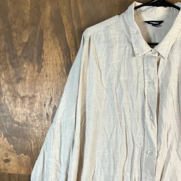 Express Womens Shirt Tan Collared Button Down Long Sleeve Loose Fit XL - Picture 4 of 12